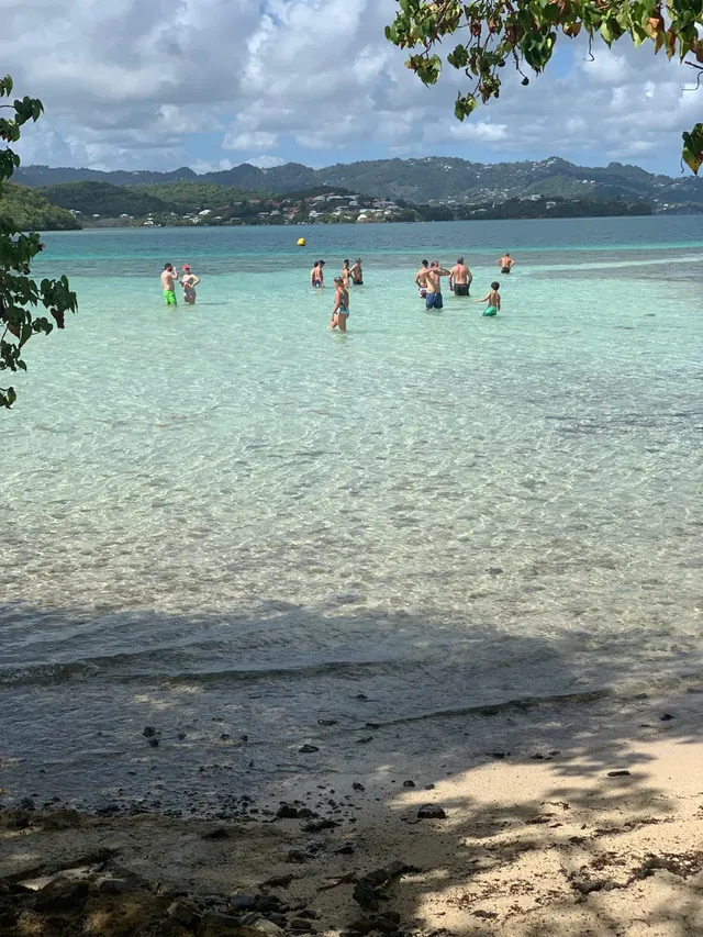 Plage de sable et baigneurs